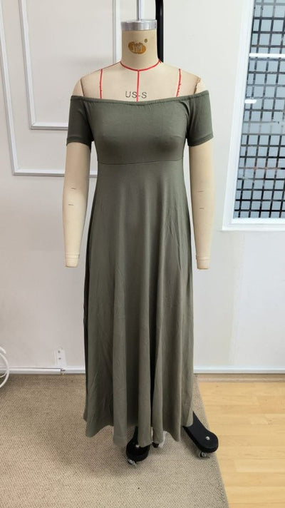 Rochie lungă din viscoză elastică, cu umeri goi, pentru femei, 34669