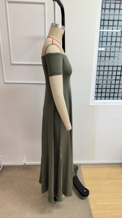 Rochie lungă din viscoză elastică, cu umeri goi, pentru femei, 34669