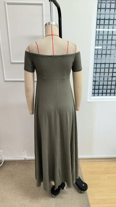 Rochie lungă din viscoză elastică, cu umeri goi, pentru femei, 34669