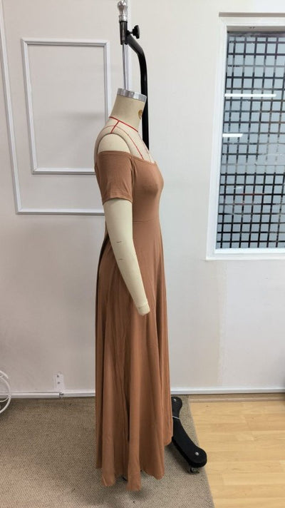 Rochie lungă din viscoză elastică, cu umeri goi, pentru femei, 34670