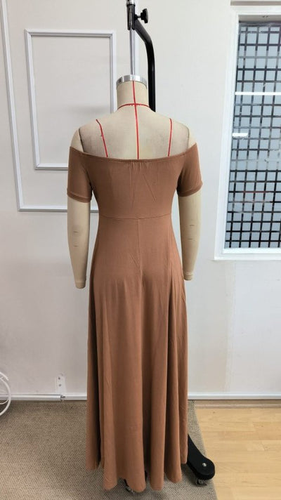 Rochie lungă din viscoză elastică, cu umeri goi, pentru femei, 34670