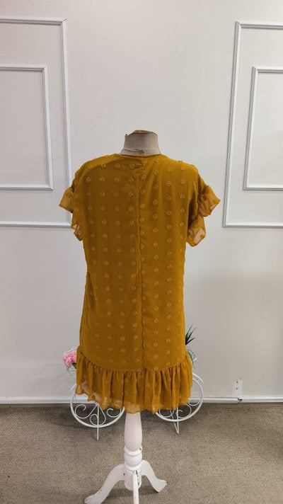 Rochie scurtă din șifon cu buline, cu mânecă scurtă și decolteu în V pentru femei, 34676