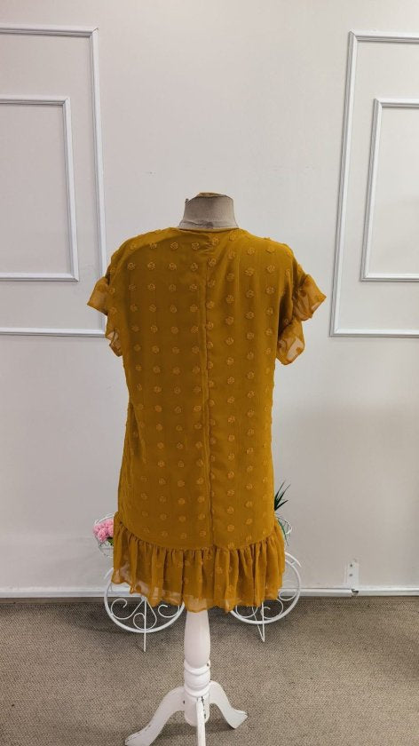 Rochie scurtă din șifon cu buline, cu mânecă scurtă și decolteu în V pentru femei, 34676