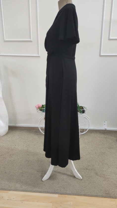 Women's Short Sleeve Wrap Neck Belted Slit Midi Viscose Dress, 34687