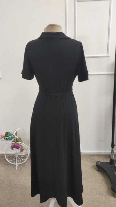 Women's Short Sleeve Wrap Neck Belted Slit Midi Viscose Dress, 34687