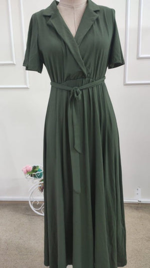 Rochie midi din viscoză pentru femei, cu mânecă scurtă, decolteu înfășurat, cu curea și crăpătură, 34689