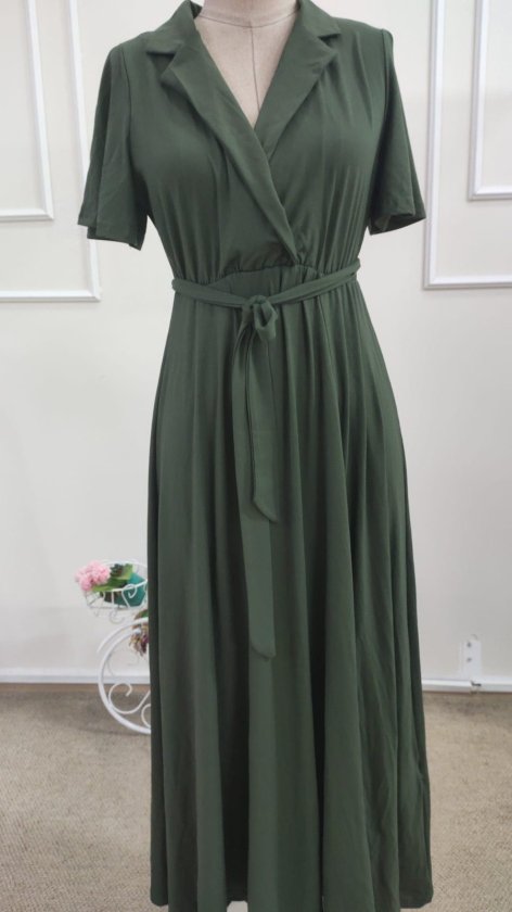 Rochie midi din viscoză pentru femei, cu mânecă scurtă, decolteu înfășurat, cu curea și crăpătură, 34689