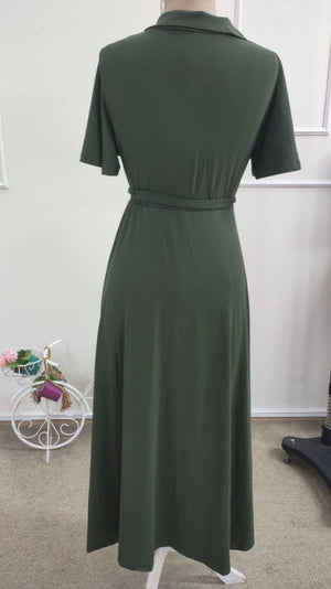 Rochie midi din viscoză pentru femei, cu mânecă scurtă, decolteu înfășurat, cu curea și crăpătură, 34689
