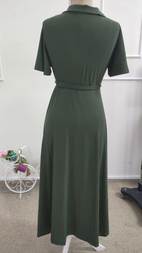 Rochie midi din viscoză pentru femei, cu mânecă scurtă, decolteu înfășurat, cu curea și crăpătură, 34689