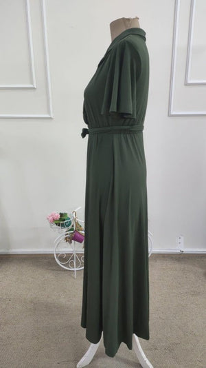Rochie midi din viscoză pentru femei, cu mânecă scurtă, decolteu înfășurat, cu curea și crăpătură, 34689