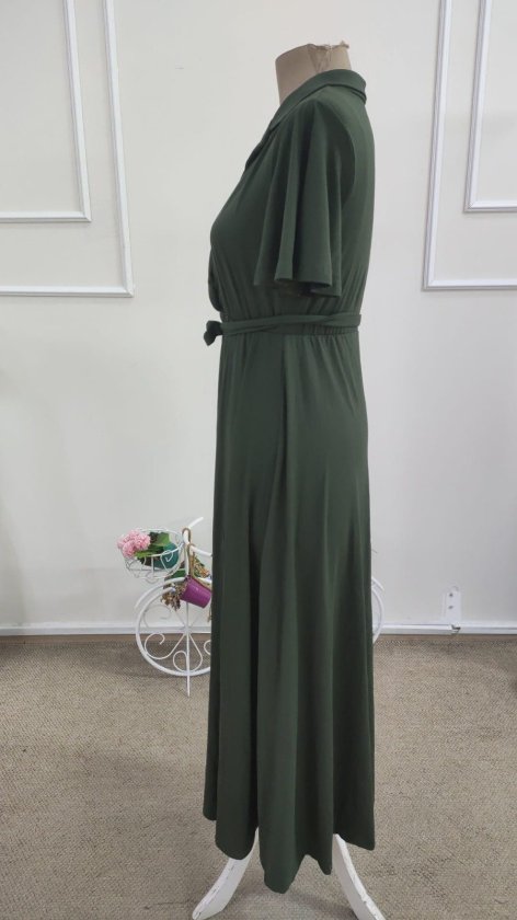Rochie midi din viscoză pentru femei, cu mânecă scurtă, decolteu înfășurat, cu curea și crăpătură, 34689