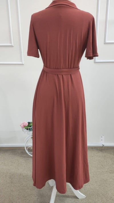 Rochie midi din viscoză pentru femei, cu mânecă scurtă, decolteu înfășurat, cu curea și crăpătură, 34690