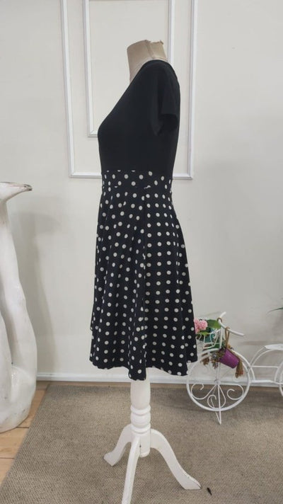Rochie scurtă din crep tricotat cu buline și decolteu în V pentru femei, cu mânecă scurtă, 34696