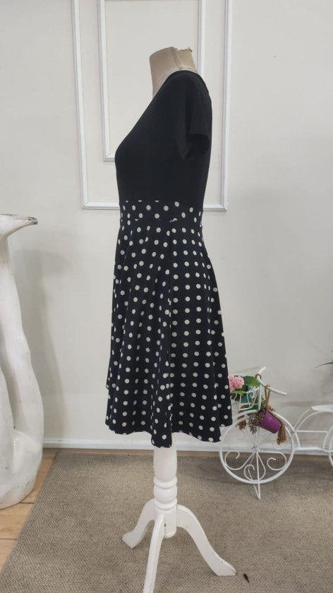 Rochie scurtă din crep tricotat cu buline și decolteu în V pentru femei, cu mânecă scurtă, 34696