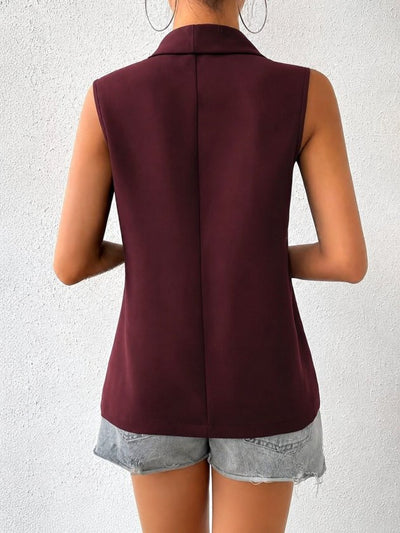 Vestă de damă din satin, fără mâneci, cu guler decorat și deschidere frontală, 34699