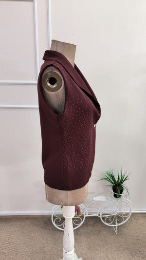 Vestă de damă din satin, fără mâneci, cu guler decorat și deschidere frontală, 34699