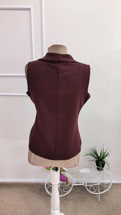 Vestă de damă din satin, fără mâneci, cu guler decorat și deschidere frontală, 34699