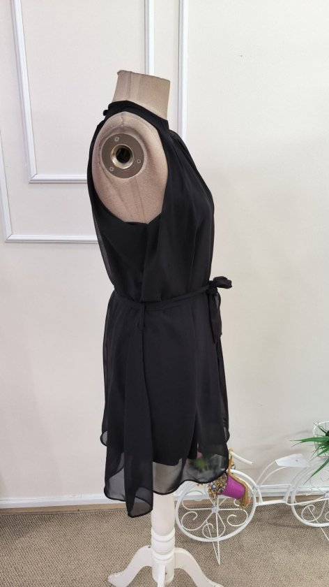 Rochie scurtă din șifon pentru femei, cu guler înalt și curea, cu umerii goi, 34709
