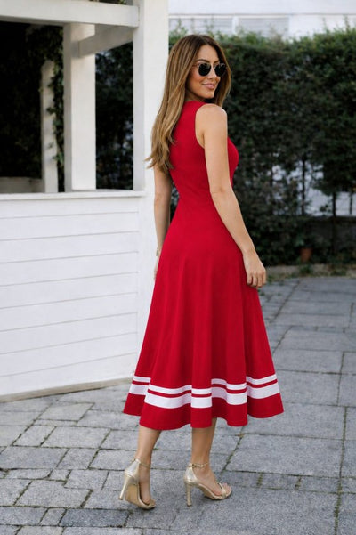 Women's Strappy Round Neck Viscose Long Dress with Hem Tape Detail, 34718