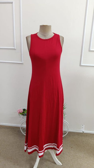 Women's Strappy Round Neck Viscose Long Dress with Hem Tape Detail, 34718