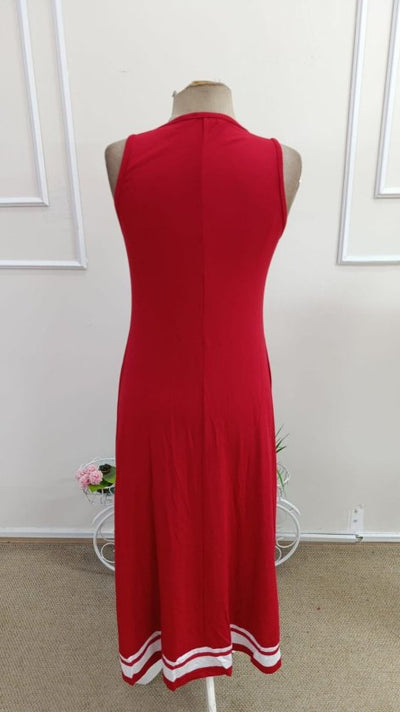 Women's Strappy Round Neck Viscose Long Dress with Hem Tape Detail, 34718