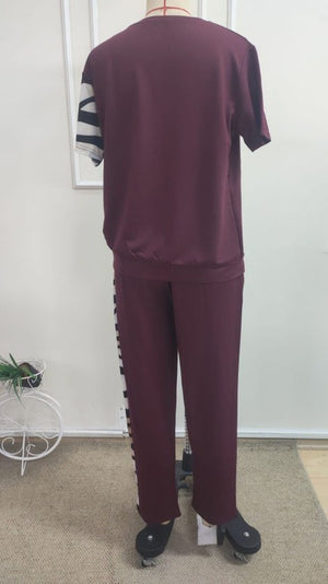Kadın Kısa Kollu Bisiklet Yaka Zebra Desen Bluz Ve Pantolon Ikili Takım , 34729