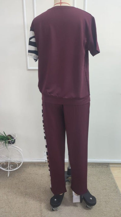 Kadın Kısa Kollu Bisiklet Yaka Zebra Desen Bluz Ve Pantolon Ikili Takım , 34729