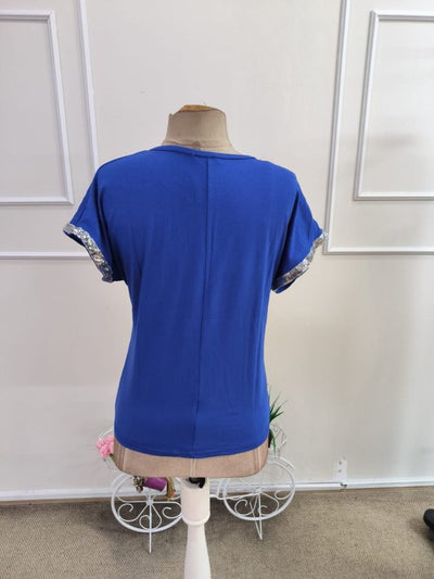 Bluză de damă din viscoză cu mânecă scurtă, fermoar frontal și manșete strălucitoare, 34744