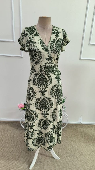 Rochie midi Supreme cu imprimeu, mânecă scurtă, decolteu înfășurat, talie cu curea, 34768