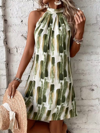 Women's Off-the-Shoulder Raglan Sleeve Ring Neck Detail Patterned Short Supplex Dress, 34785