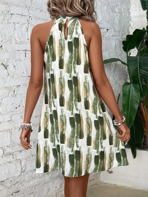 Women's Off-the-Shoulder Raglan Sleeve Ring Neck Detail Patterned Short Supplex Dress, 34785