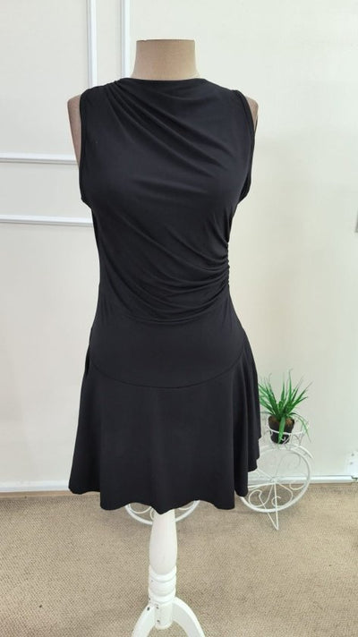 Rochie scurtă, fără mâneci, cu guler înalt, de culoare nisip, pentru femei, 34786