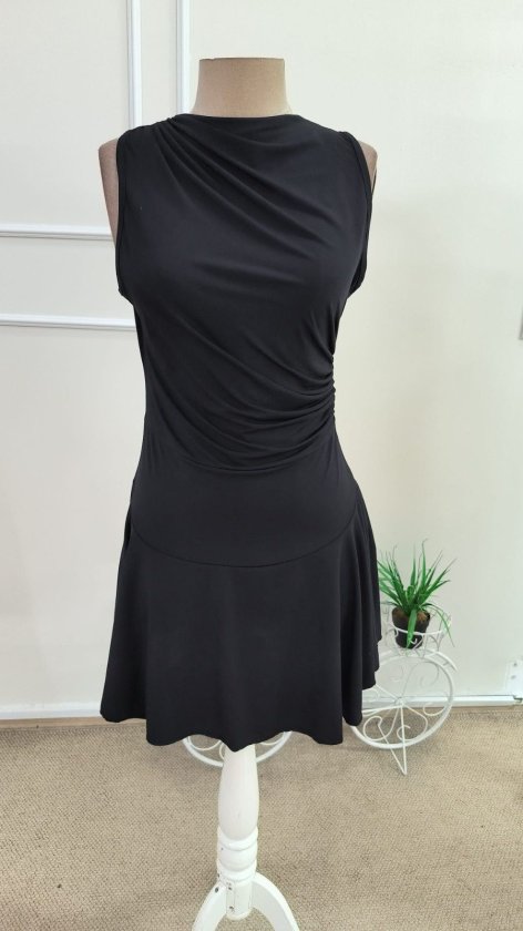 Rochie scurtă, fără mâneci, cu guler înalt, de culoare nisip, pentru femei, 34786