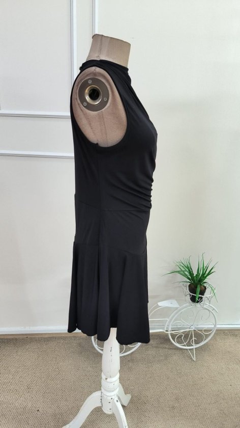 Rochie scurtă, fără mâneci, cu guler înalt, de culoare nisip, pentru femei, 34786