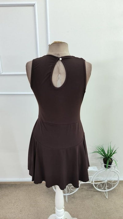 Rochie scurtă, fără mâneci, cu guler înalt, de culoare nisip, pentru femei, 34787