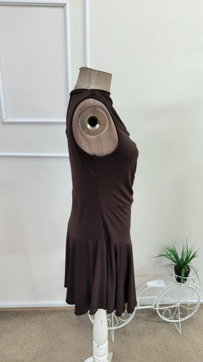 Rochie scurtă, fără mâneci, cu guler înalt, de culoare nisip, pentru femei, 34787