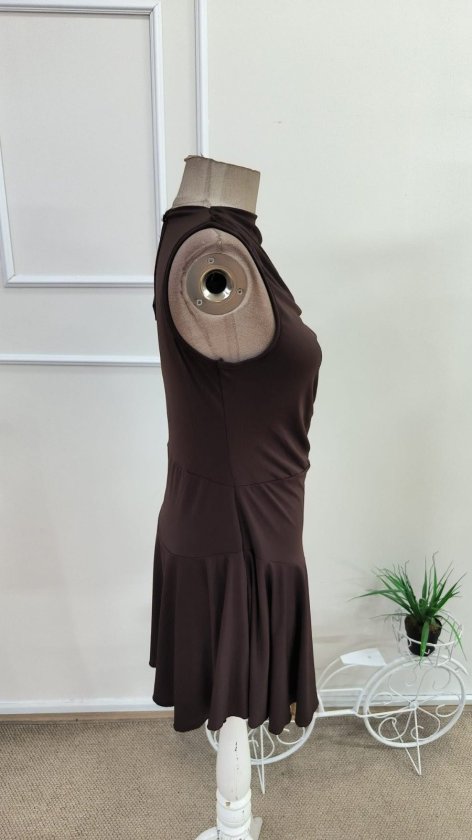 Rochie scurtă, fără mâneci, cu guler înalt, de culoare nisip, pentru femei, 34787