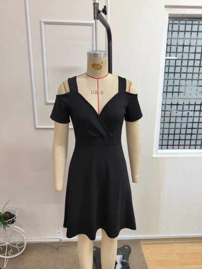 Rochie scurtă de damă, din modal, cu bretele, decolteu în V, cu umerii descoperiți, 35037