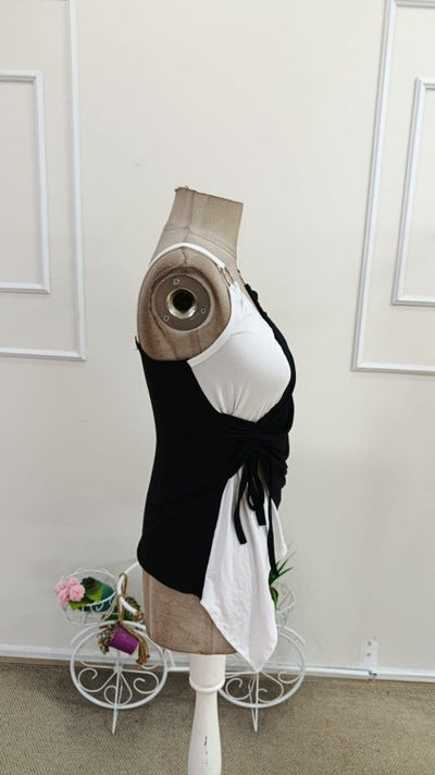 Bluza din viscoză pentru femei cu bretele, gât cruce, legată lateral, bicolor, 37601