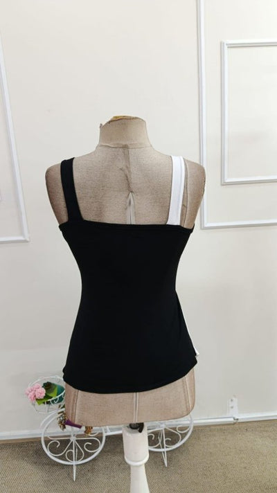 Bluza din viscoză pentru femei cu bretele, gât cruce, legată lateral, bicolor, 37601