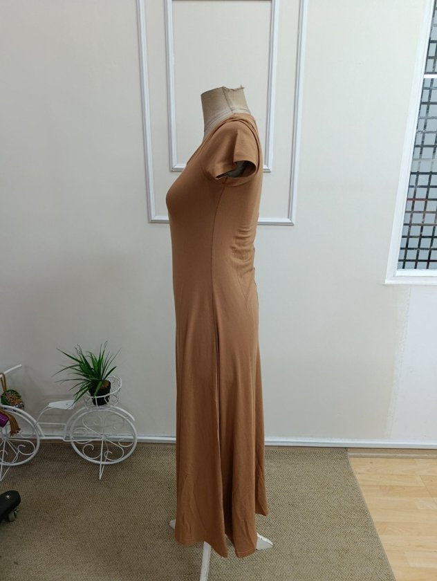 Rochie lungă din viscoză, cu mânecă scurtă și decolteu în V, pentru femei, 36797