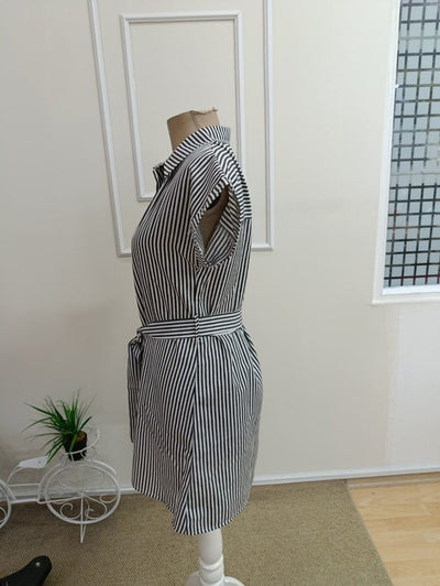 Kadın Kısa Kollu Yakalı önden Düğmeli Beli Kuşaklı Trikoton Elbise, 34886