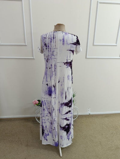 Rochie lungă cu mâneci scurte, guler V, cu model, jersey, 37508