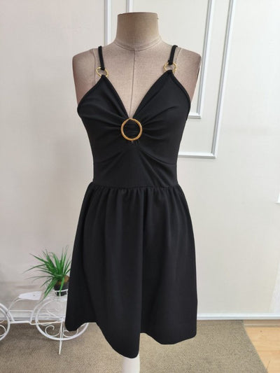Rochie Scurtă din Crepon Janjan pentru Femei, Atârnată, Guler Inimă, Detalii Halter, 35073