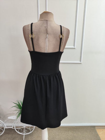 Rochie Scurtă din Crepon Janjan pentru Femei, Atârnată, Guler Inimă, Detalii Halter, 35073