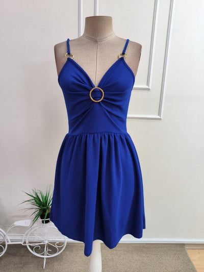 Rochie Scurtă din Crepon Janjan pentru Femei, Atârnată, Guler Inimă, Detalii Halter, 35075