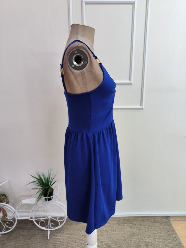 Rochie Scurtă din Crepon Janjan pentru Femei, Atârnată, Guler Inimă, Detalii Halter, 35075