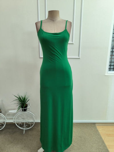 Rochie lungă de damă tip sandy, cu bretele subțiri și guler rotund, 35093