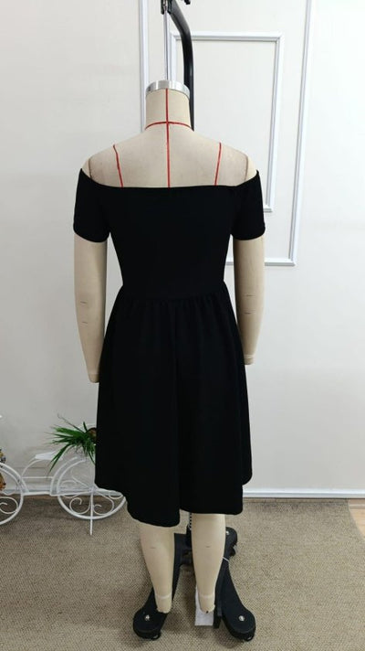 Rochie Scurtă din Crepon Janjan pentru Femei, Guler Madonna, Mâneci Scurte, 35114