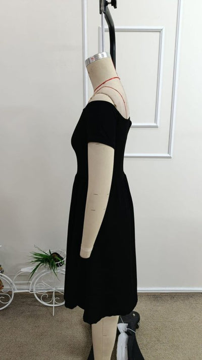 Rochie Scurtă din Crepon Janjan pentru Femei, Guler Madonna, Mâneci Scurte, 35114